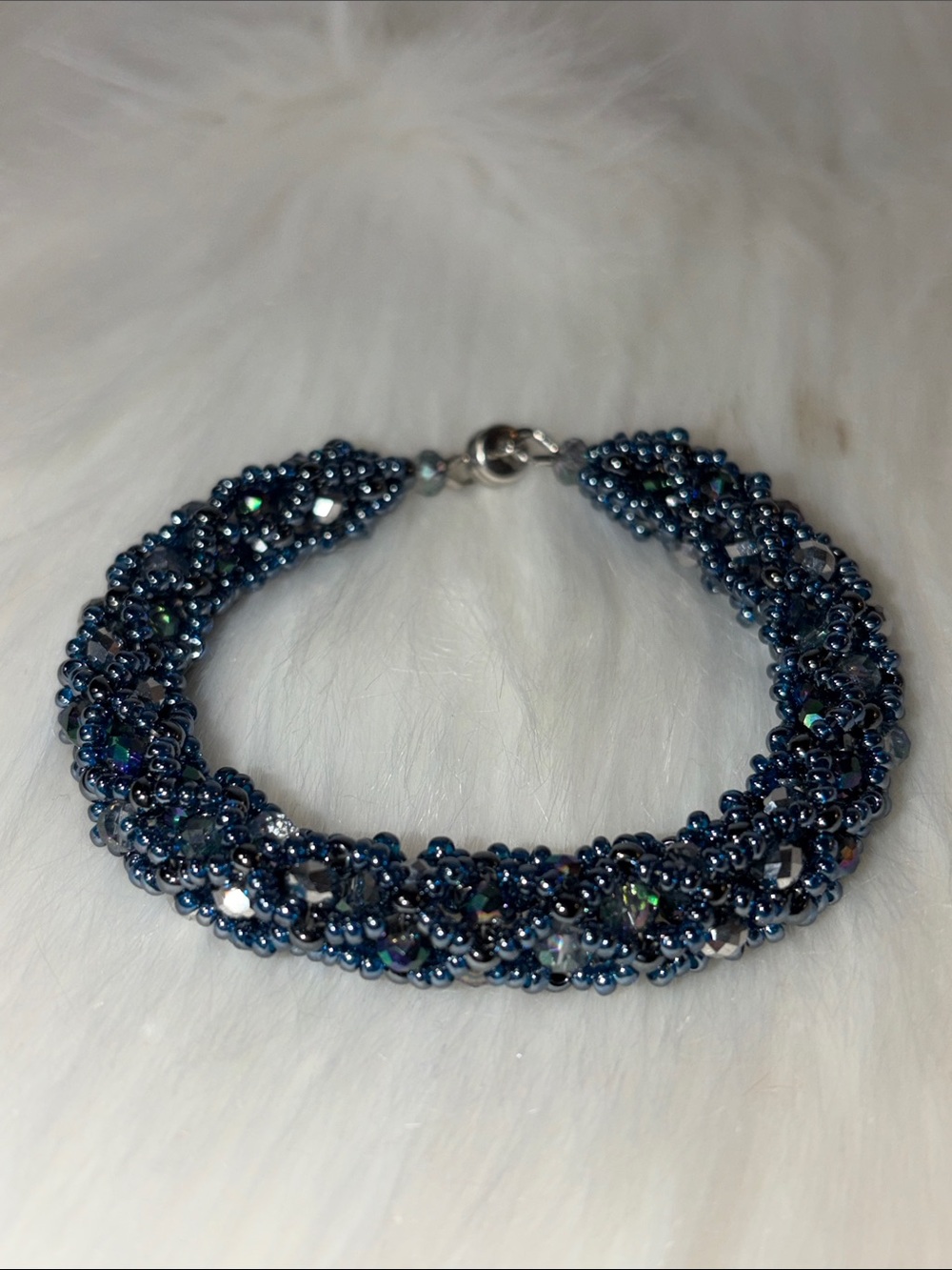 Handwoven Blue Crystal Beaded Bracelet - Women's Jewelry